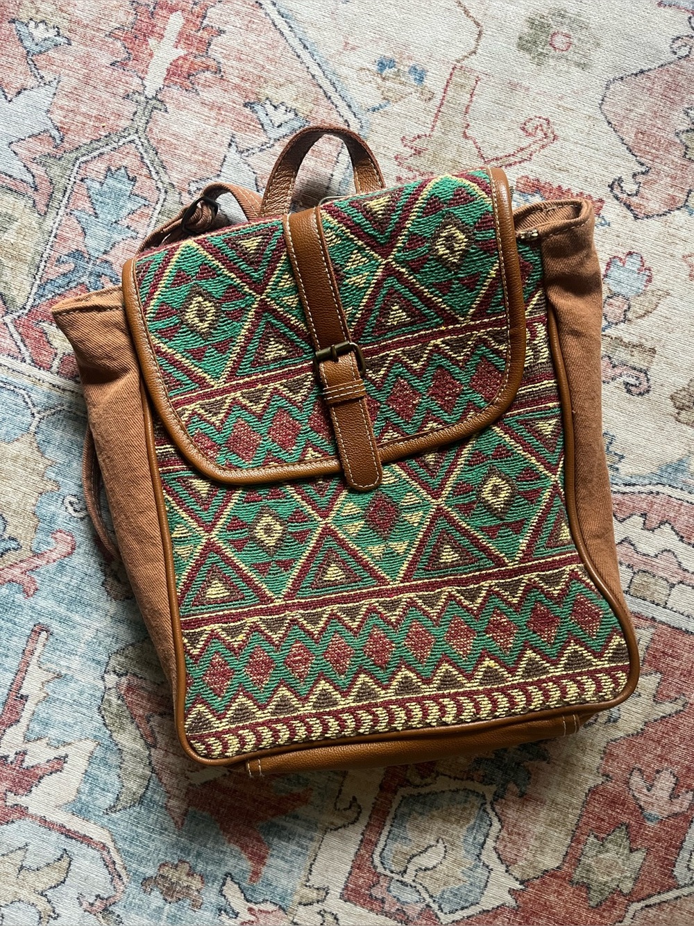 myra sustainable embroidered backpack